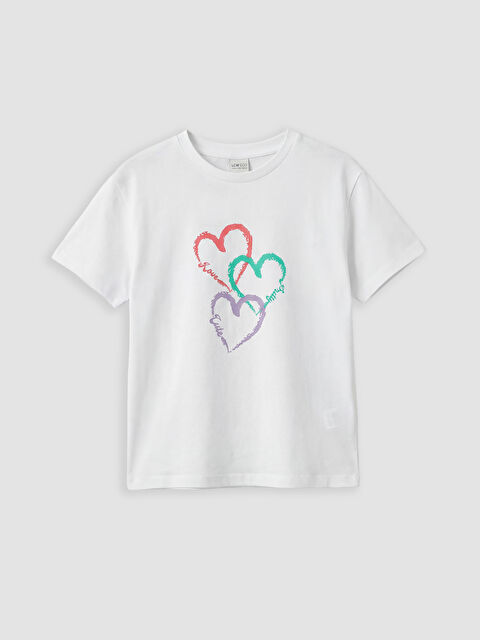 LC WAIKIKI Crew Neck Heart Printed Girls' T-Shirt - S6ED79Z4-J5F