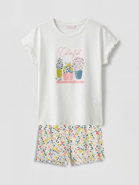 LCW DREAM Bisiklet Yaka Çiçekli Kadın Şortlu Pijama Takımı - S6EE51Z8-LRA