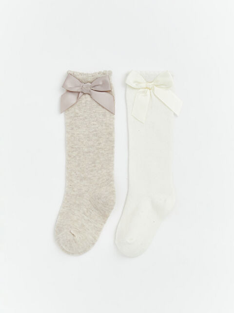 LCW baby Lot de 2 paires de chaussettes hautes avec nœud pour bébé fille - S6EG26Z1-D5H
