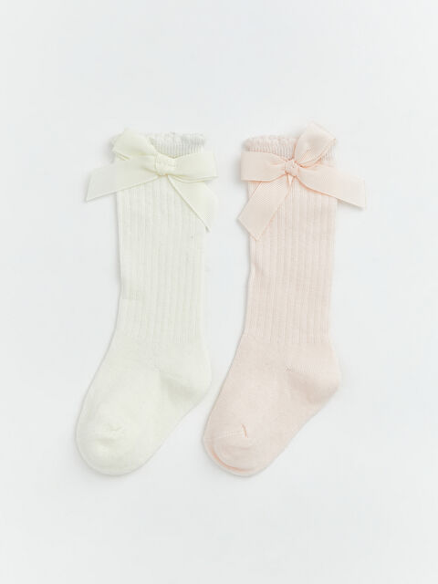 LCW baby Baby Girl Bow Knee High Socks 2-Pack - S6EG28Z1-FDU
