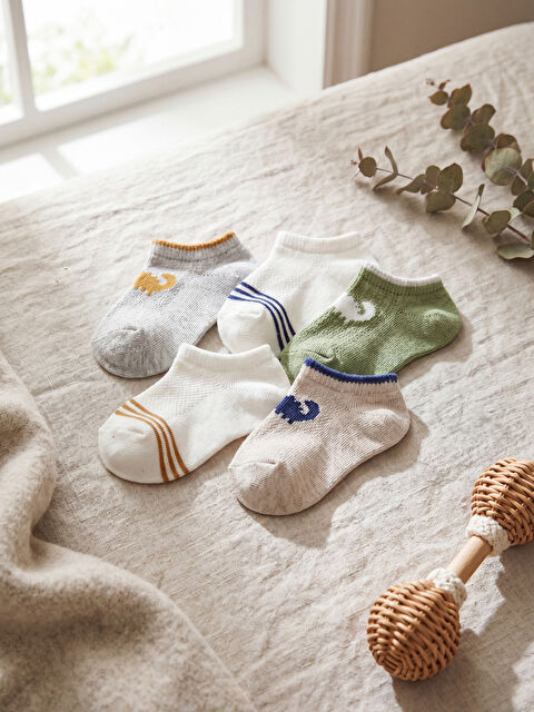 LCW baby Baskılı Erkek Bebek Patik Çorap 5'li