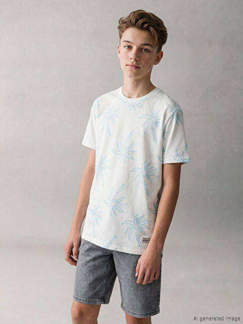 LCW Kids Palmiye Desenli Erkek Çocuk Tişört