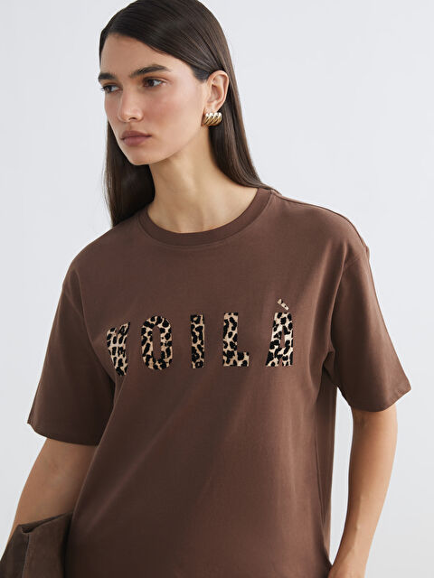 LCW Vision Bisiklet Yaka Baskılı Oversize Kadın Tişört - S6EH01Z8-HKQ