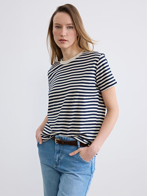 LCW Vision Crew Neck Striped Women's T-Shirt - S6EH33Z8-LGS