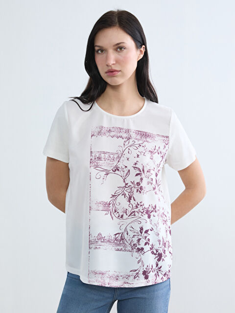 LCW ECO Bisiklet Yaka Baskılı Kadın Tişört - S6EI13Z8-FFB