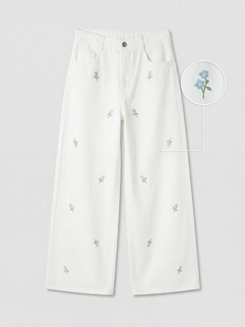 LCW Kids Wideleg Nakışlı Kız Çocuk Pantolon