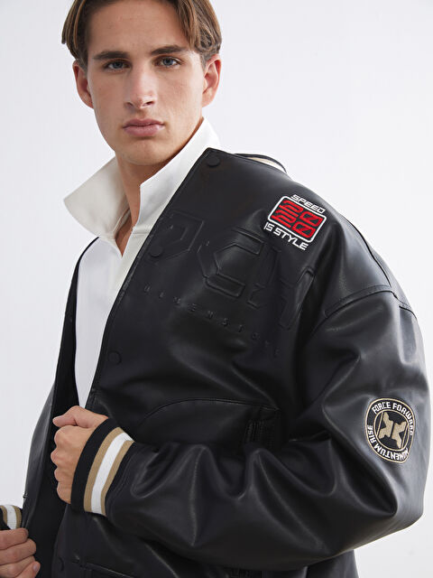 XSIDE Rahat Kalıp Kolej Yaka Erkek Deri Görünümlü Mont - S6EJ88Z8-CVL