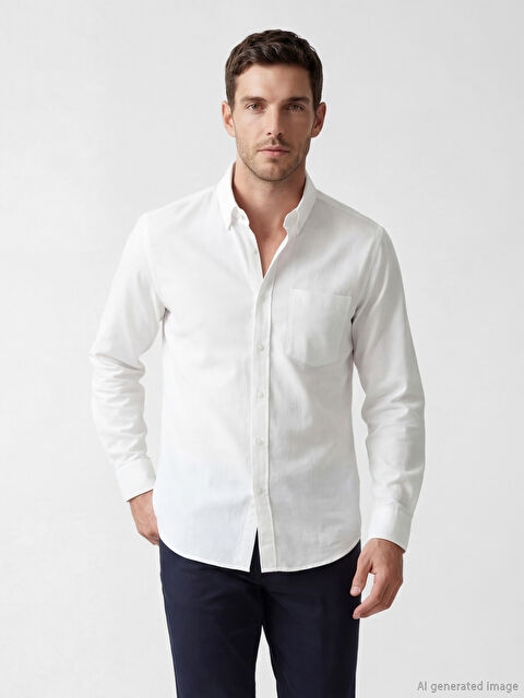 LCWAIKIKI Classic Regular Fit Keten Görünümlü Erkek Gömlek