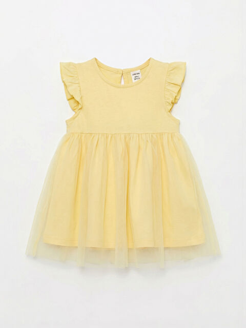 LCW baby Рокля за малки момичета с обло деколте и волани на ръкавите