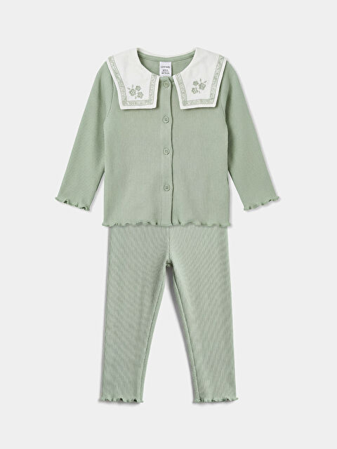 LCW baby Kız Bebek Fırfır Detaylı Hırka ve Tayt - S6EO40Z1-RR0