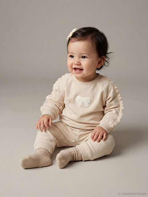 LCW baby Dantel Detaylı Kız Bebek Sweatshirt ve Eşofman Altı - S6EO47Z1-S6R