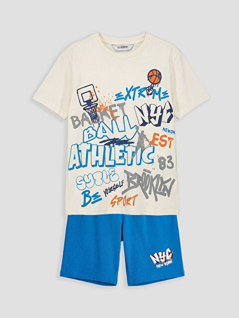 LCW Kids Bisiklet Yaka Erkek Çocuk Şortlu Pijama Takımı - S6EO85Z4-EEW