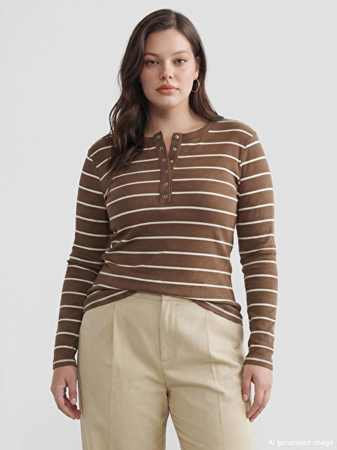 LCW EVERYDAY Striped crew neck bodysuit. - S6EO93Z8-LEV