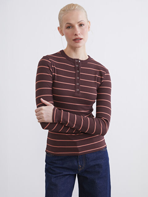 LCWAIKIKI Classic Bisiklet Yaka Çizgili Kadın Body - S6EO93Z8-LEZ