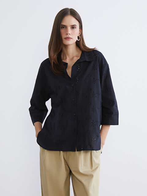 LCW Vision قميص واسع الحجم محبوك بثقوب للسيدات - S6EP32Z8-CVL