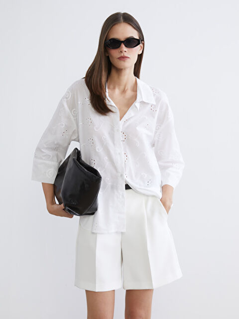 LCW Vision Hole-Knitted Oversize Women's Shirt - S6EP32Z8-R9J