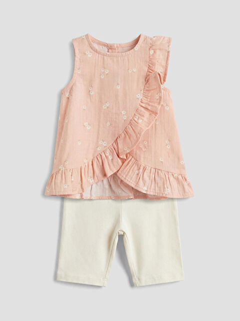 LCW baby Çiçekli Volanlı Kız Bebek Şort Takım