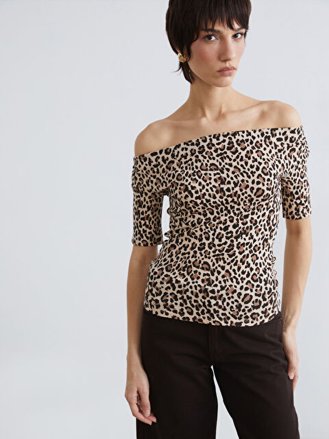 LCW ECO Kayık Yaka Leopar Desenli Bluz - S6EQ03Z8-LQY