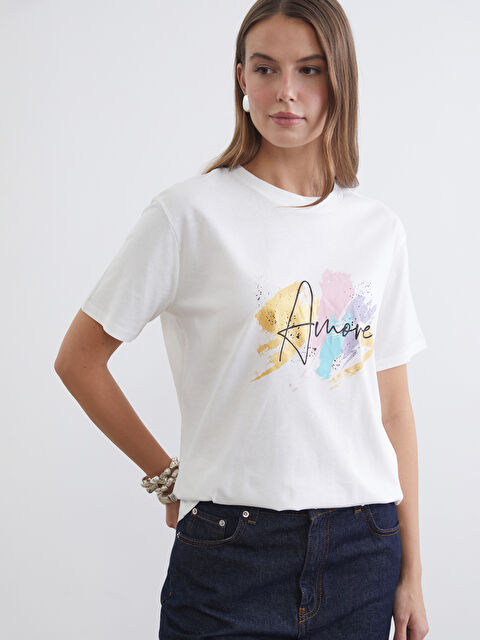 LCW ECO Bisiklet Yaka Baskılı Kadın Tişört - S6EQ09Z8-R9J