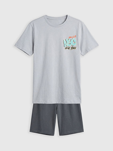 LCW Kids New York Baskılı Erkek Çocuk Şortlu Pijama Takımı - S6EQ59Z4-KXV