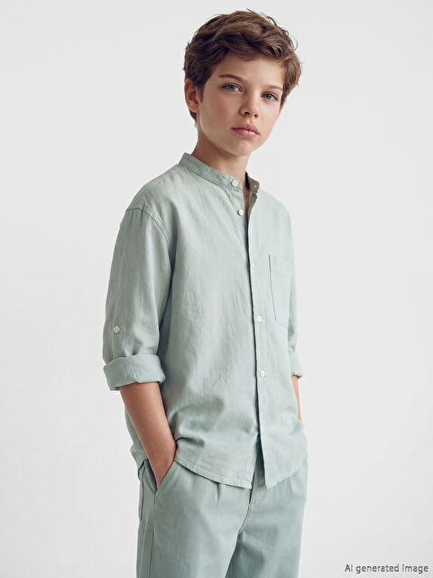 LCW Kids Hakim Yaka Keten Karışımlı Erkek Çocuk Gömlek - S6EQ79Z4-GDA