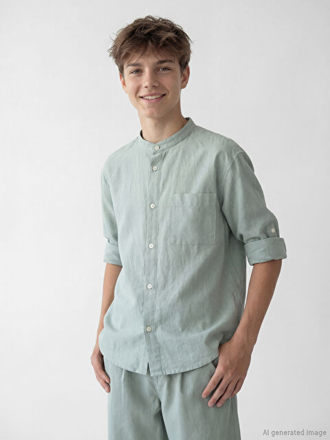 LCW Kids Hakim Yaka Keten Karışımlı Erkek Çocuk Gömlek - S6EQ79Z4-GDA