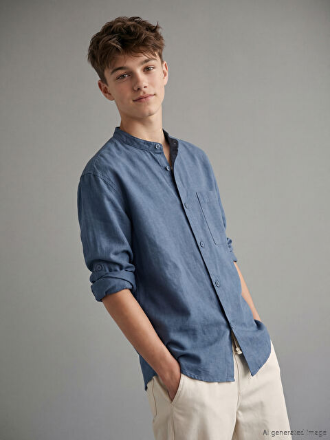 LCW Kids Hakim Yaka Keten Karışımlı Erkek Çocuk Gömlek - S6EQ79Z4-H6Q