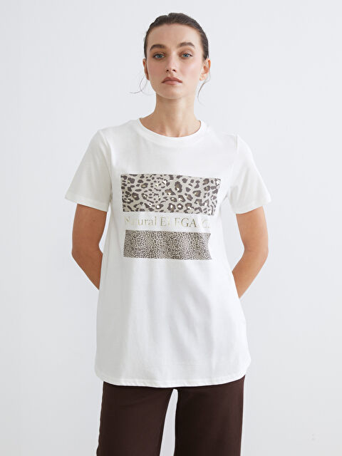 LCW ECO Bisiklet Yaka Baskılı Kadın Tişört - S6EQ95Z8-R9J