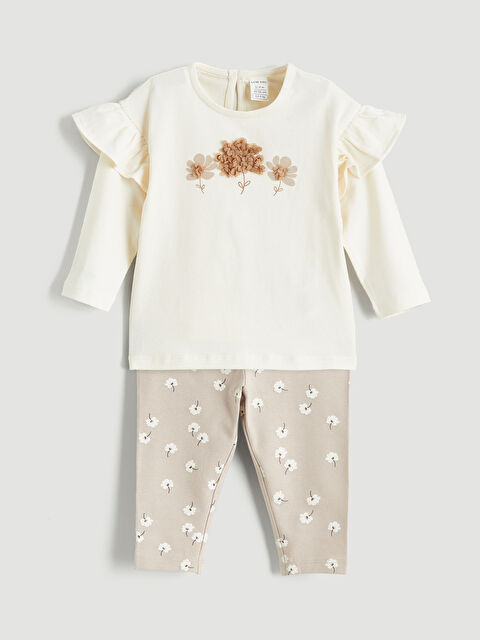 LCW baby Çiçek Baskılı Kız Bebek Tişört ve Eşofman Alt Takım - S6ER55Z1-FDL