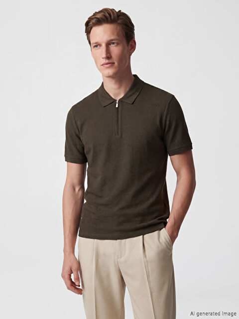 SOUTHBLUE Fermuarlı Polo Yaka Strüktürlü Erkek Tişört