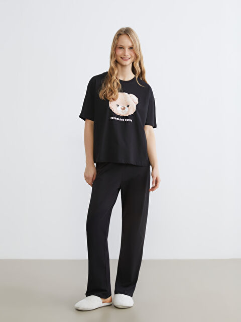 LCW Young Bisiklet Yaka Ayı Baskılı Kadın Pijama Takımı - S6EV31Z8-CVL