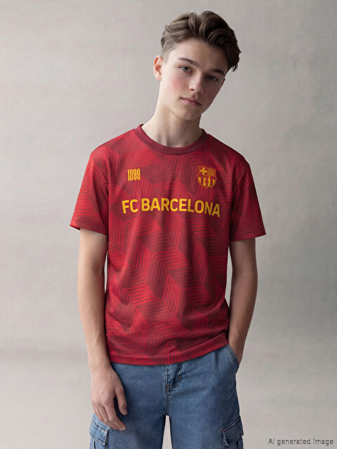 LCW Kids FC Barcelona Baskılı Erkek Çocuk Tişört