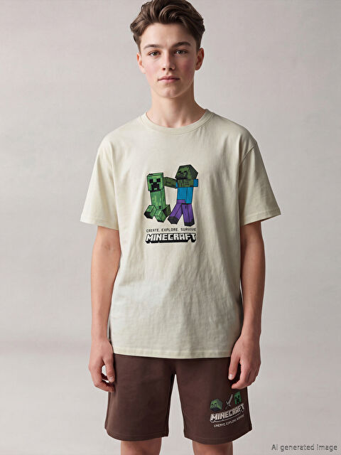 LCW Kids Minecraft Baskılı Erkek Çocuk Şortlu Takım