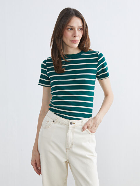 LC WAIKIKI Bisiklet Yaka Çizgili Kadın Body - S6FB31Z8-LFT