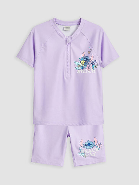 LCW Kids Stitch Baskılı Kız Çocuk Şortlu Bikini