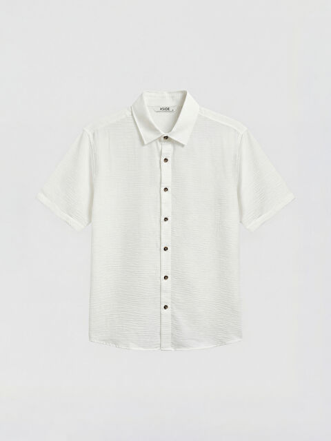 XSIDE قميص رجالي واسع بقماش شبيه بالكتان