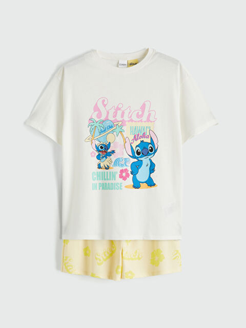 LCW Kids Stitch Baskılı Kız Çocuk Şortlu Pijama Takımı - S6FC12Z4-FDU