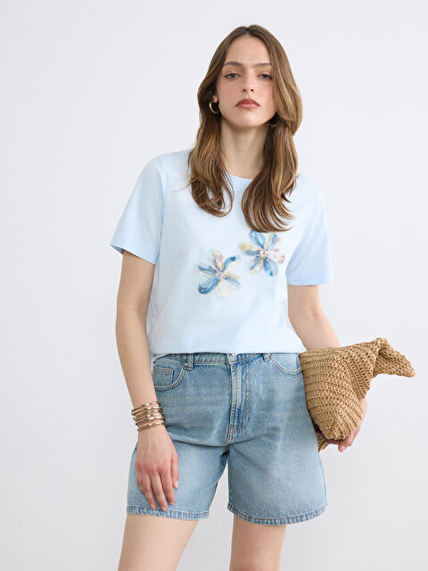 LCW Vision T-shirt Femme à Motif Floral à Col Rond - S6FC41Z8-QWQ