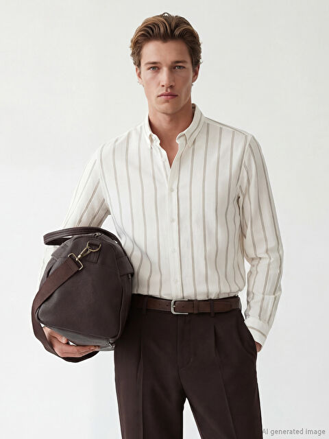 SOUTHBLUE Chemise homme rayée en tissu Dobby coupe régulière