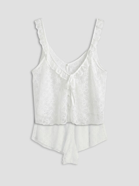 LCW DREAM V Yaka Dantelli Kadın Şortlu Pijama Takımı - S6FD13Z8-FFB