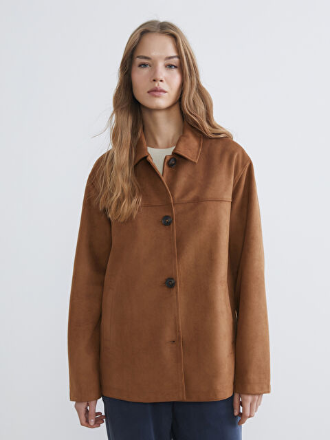 XSIDE Collared Neck Oversize Faux Suede Women's Jacket - S6FE76Z8-CXS