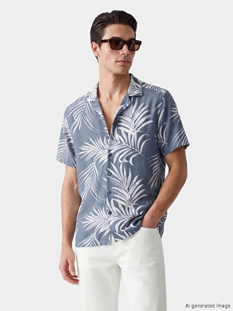 SOUTHBLUE რეგულარული მორგების ნიმუშიანი ვისკოზის მამაკაცის პერანგი