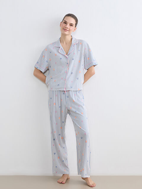 LCW DREAM Collared Neck Patterned Women's Pyjamas Set