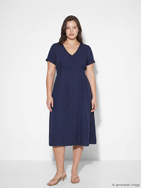 LCW Comfort V Yaka Belden Oturtmalı Elbise