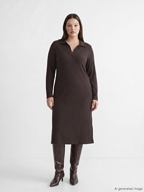 LCW Comfort Gömlek Yaka Çizgili A Kesim Elbise - S6FG71Z8-HMK