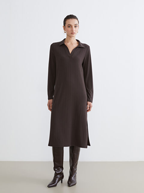 LCW Comfort Gömlek Yaka Çizgili A Kesim Elbise - S6FG71Z8-HMK