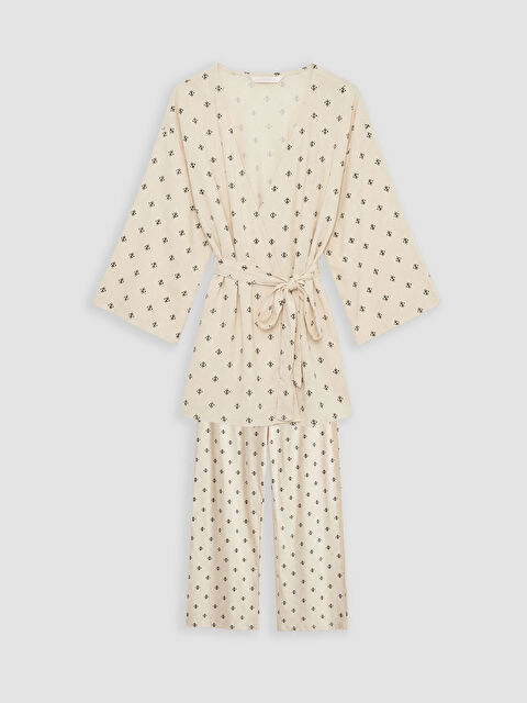 LCW DREAM Şal Yaka Desenli Hamile Pijama Takım - S6FG87Z8-LRA