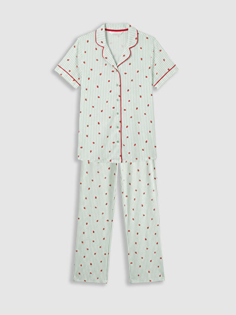 LCW DREAM Gömlek Yaka Çilek Baskılı Hamile Pijama Takımı - S6FG98Z8-LRA