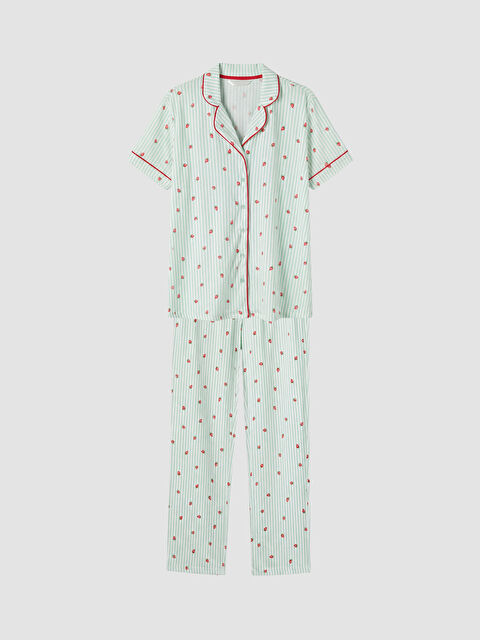 LCW DREAM Gömlek Yaka Çilek Baskılı Hamile Pijama Takımı