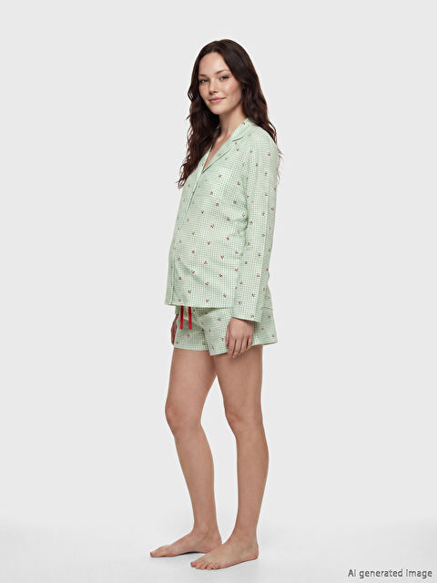 LCW DREAM Gömlek Yaka Hamile Şortlu Pijama Takımı